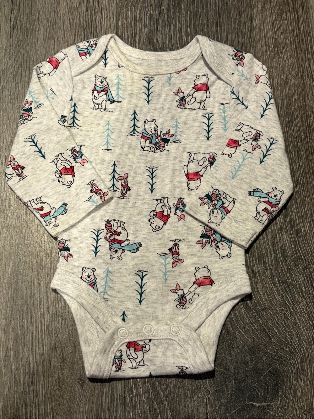 Disney Winnie the Pooh and Piglet Newborn Grey Long-Sleeve Bodysuit